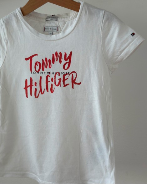 Triko dětské Tommy Hilfiger bílé s červeným nápisem